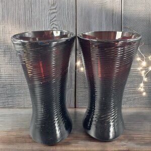 Venetian Hand Blown Art Glass Tumbler Drinking Glasses Cups Amethyst Optic Set 2